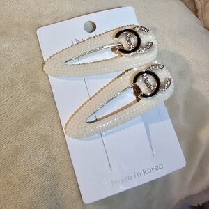 Chic Cream Hair Clips with Silver Accents